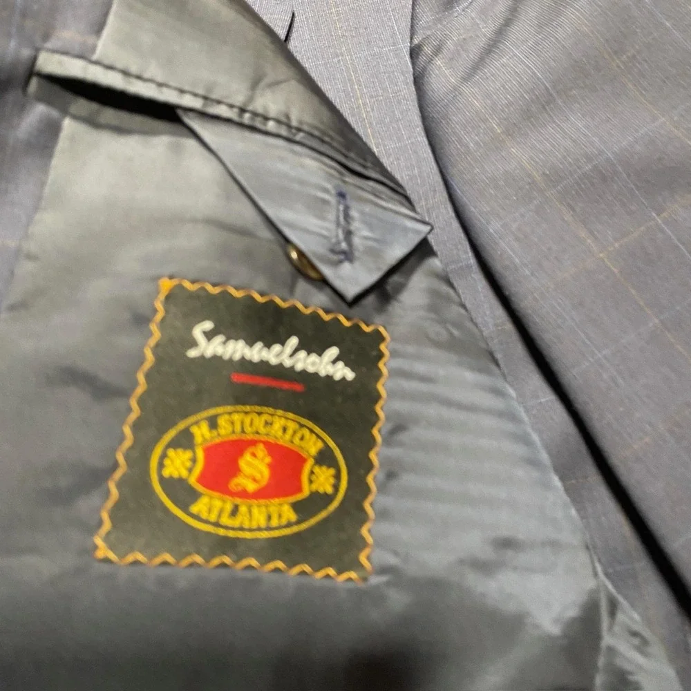 Vintage Samuelsohn Blazer Mens 37‎ Regular Navy Wool Windowpane Sport Coat 90s